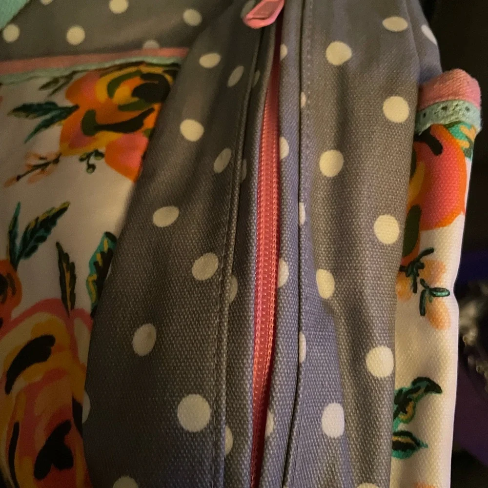 Matilda Jane “Over The Moon” Messenger Gray Polka Dot and Floral Baby Bag